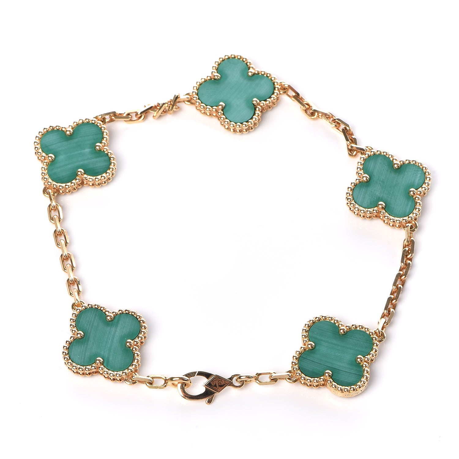 Van Cleef & Arpels 18K Yellow Gold Malachite 5 Motifs Vintage Alhambra Bracelet 3 of 7