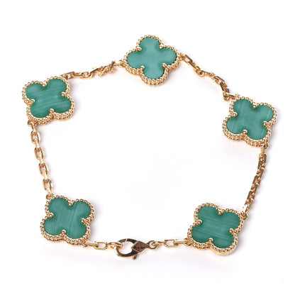 Van Cleef & Arpels 18K Yellow Gold Malachite 5 Motifs Vintage Alhambra Bracelet 3 of 7