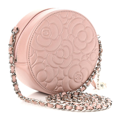 Chanel Goatskin Camellia Quilted Round Clutch With Chain Light Pink 3 of 10