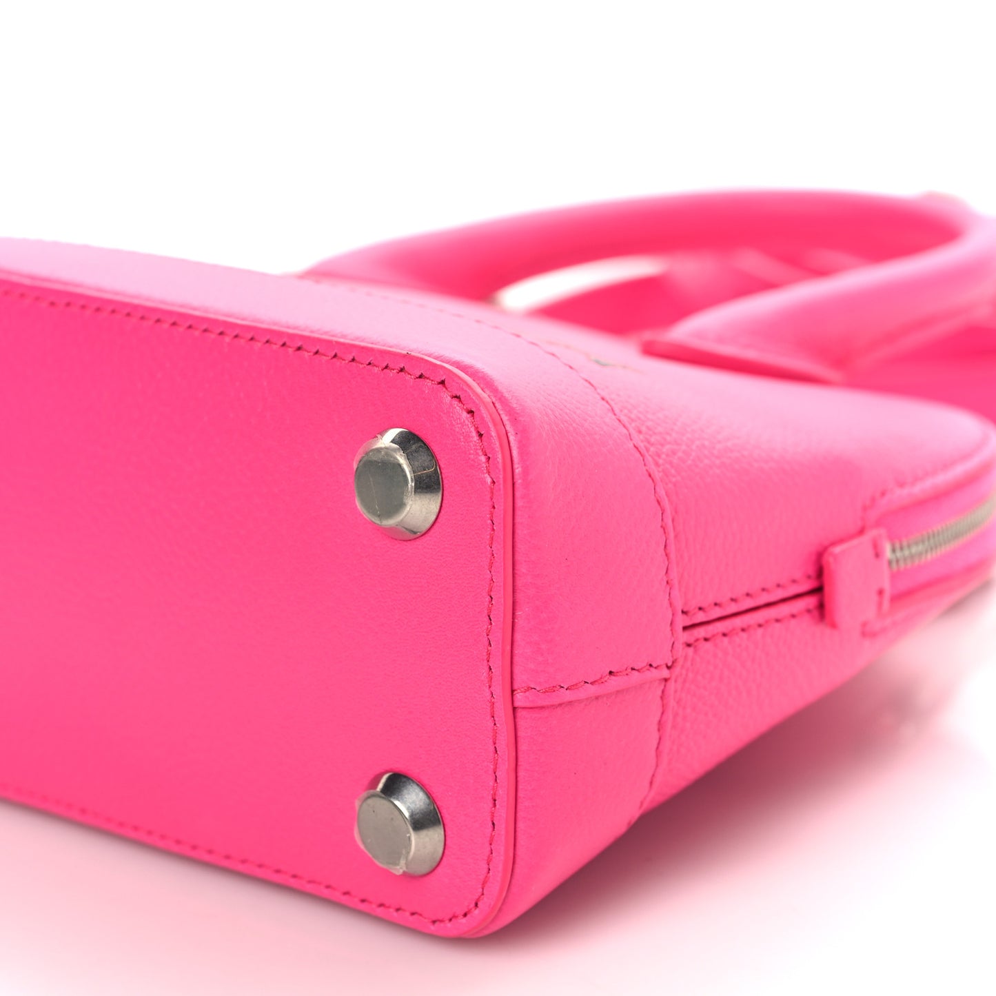 Grained Calfskin Logo XXS Ville Top Handle Bag Acid Fuchsia Black