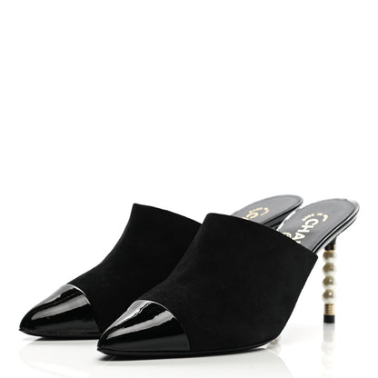 Chanel Suede Patent Calfskin Cap Toe Pearl Mule 38 Black 3 of 9
