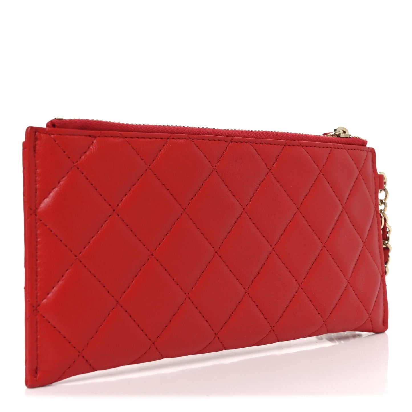 Lambskin Quilted Camellia CC Charm Wristlet Wallet Red