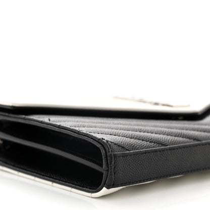 Saint Laurent Grain De Poudre Matelasse Chevron Bi-Color Monogram Chain Wallet White Black 9 of 11