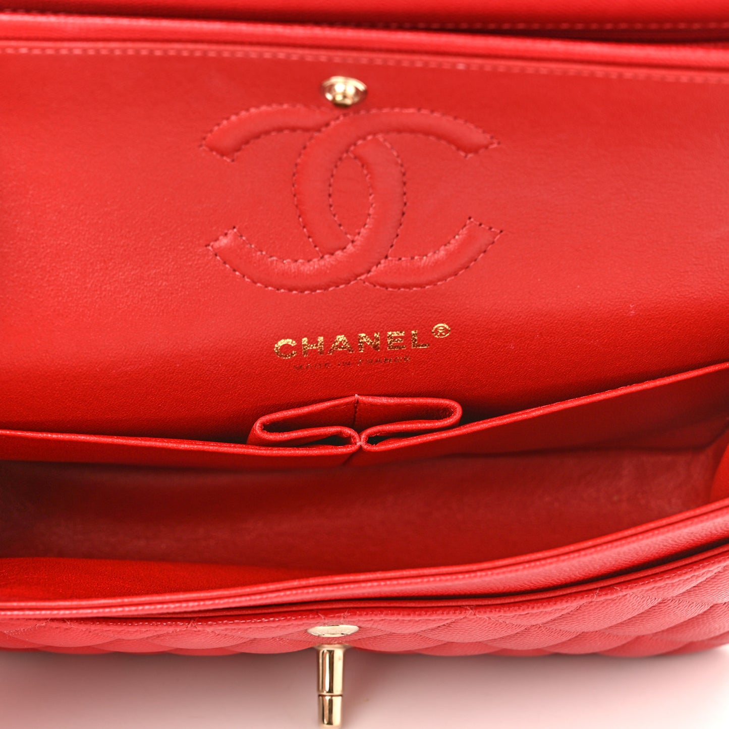 Caviar Quilted Medium Double Flap Red