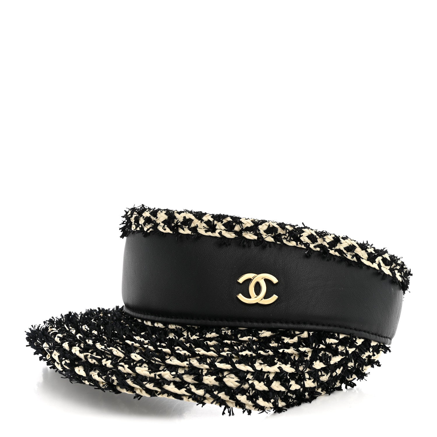 Chanel Abaca Cotton Ribbon Visor Black Beige 1 of 9