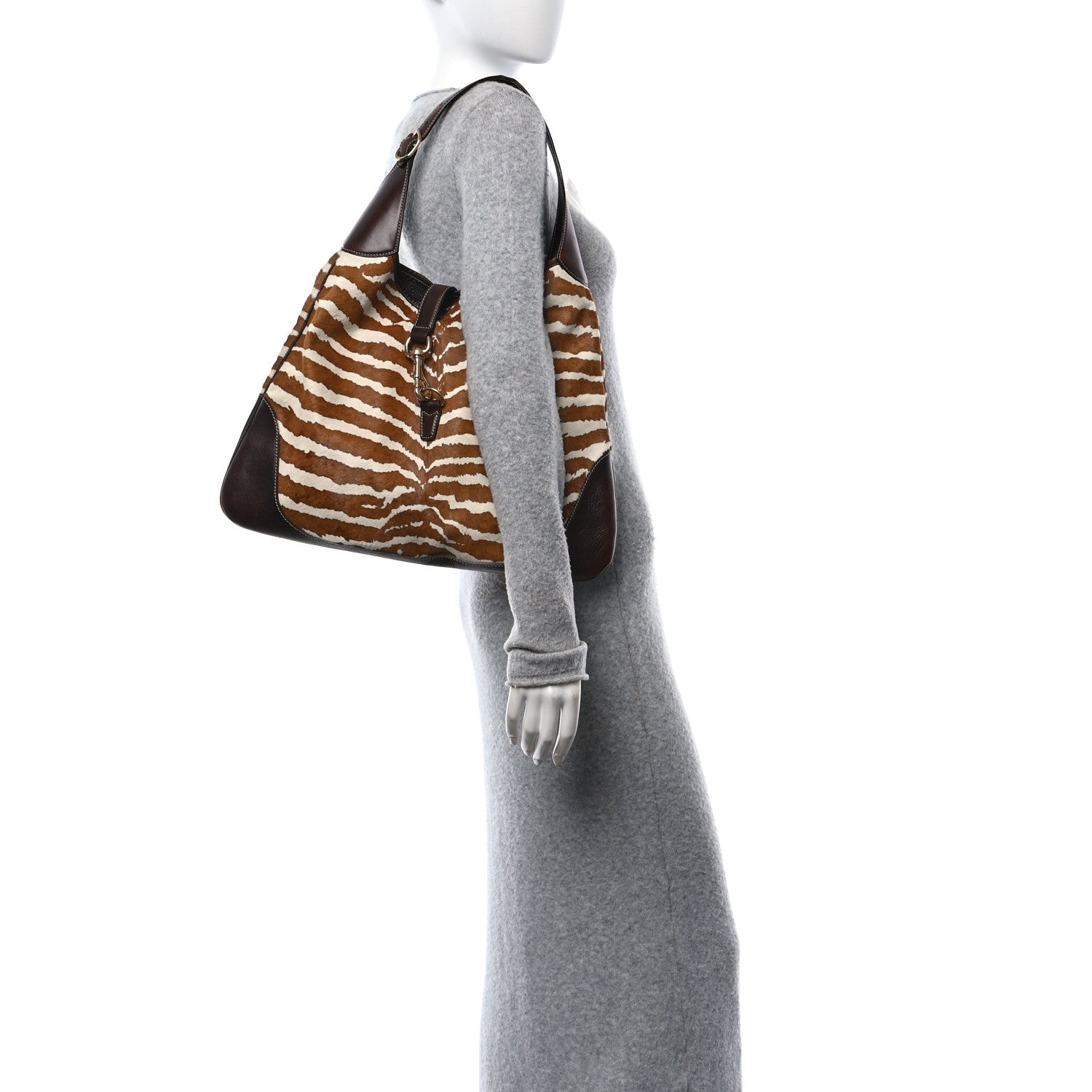 Gucci Pony Hair Zebra Print Large Jackie O Bouvier Hobo Brown 3 of 27