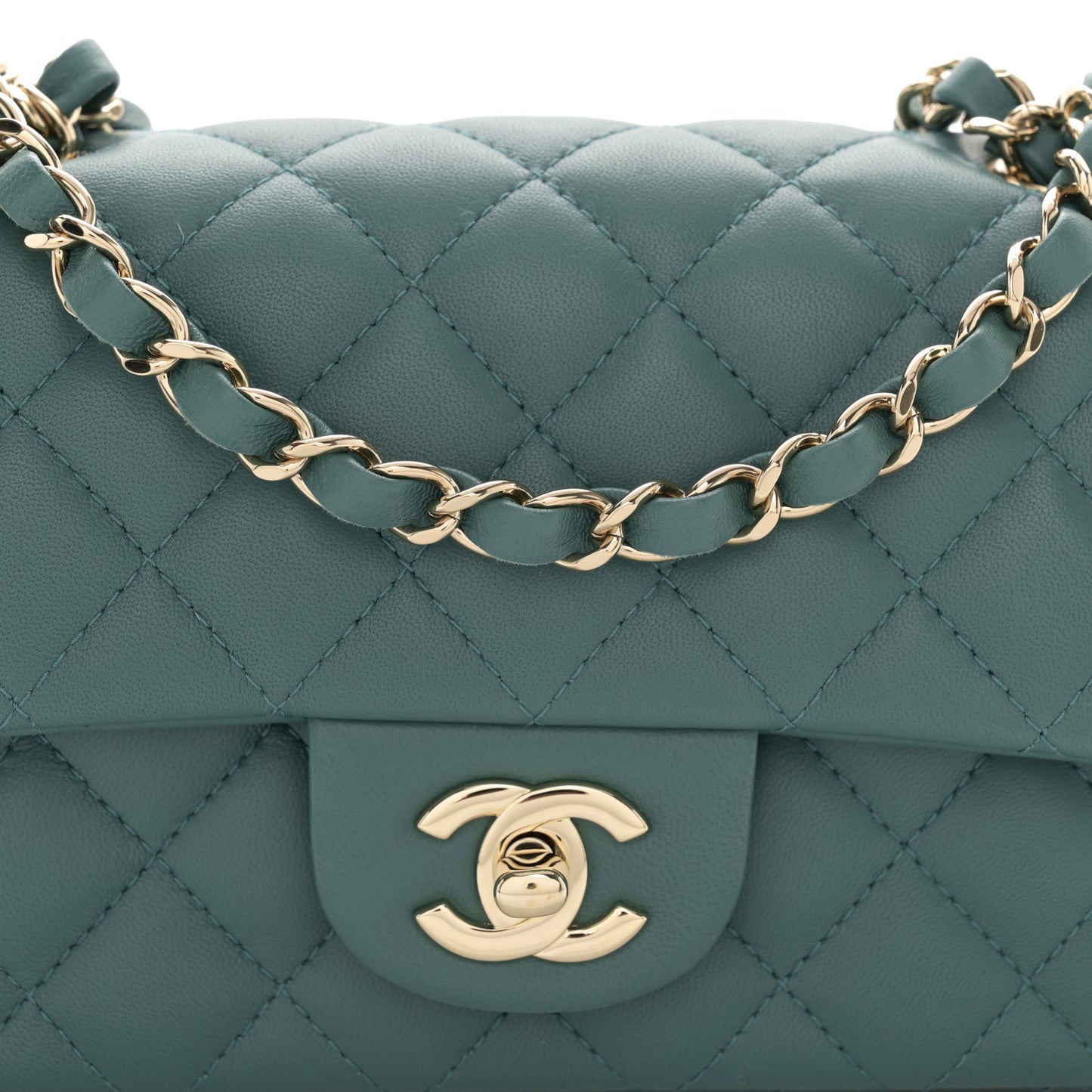Lambskin Quilted Mini Rectangular Flap Green