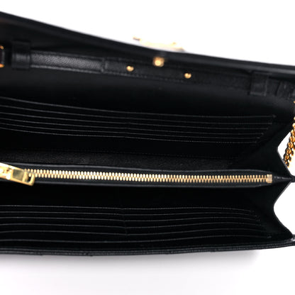 Saint Laurent Grain De Poudre Matelasse Chevron Monogram Chain Wallet Black 5 of 11