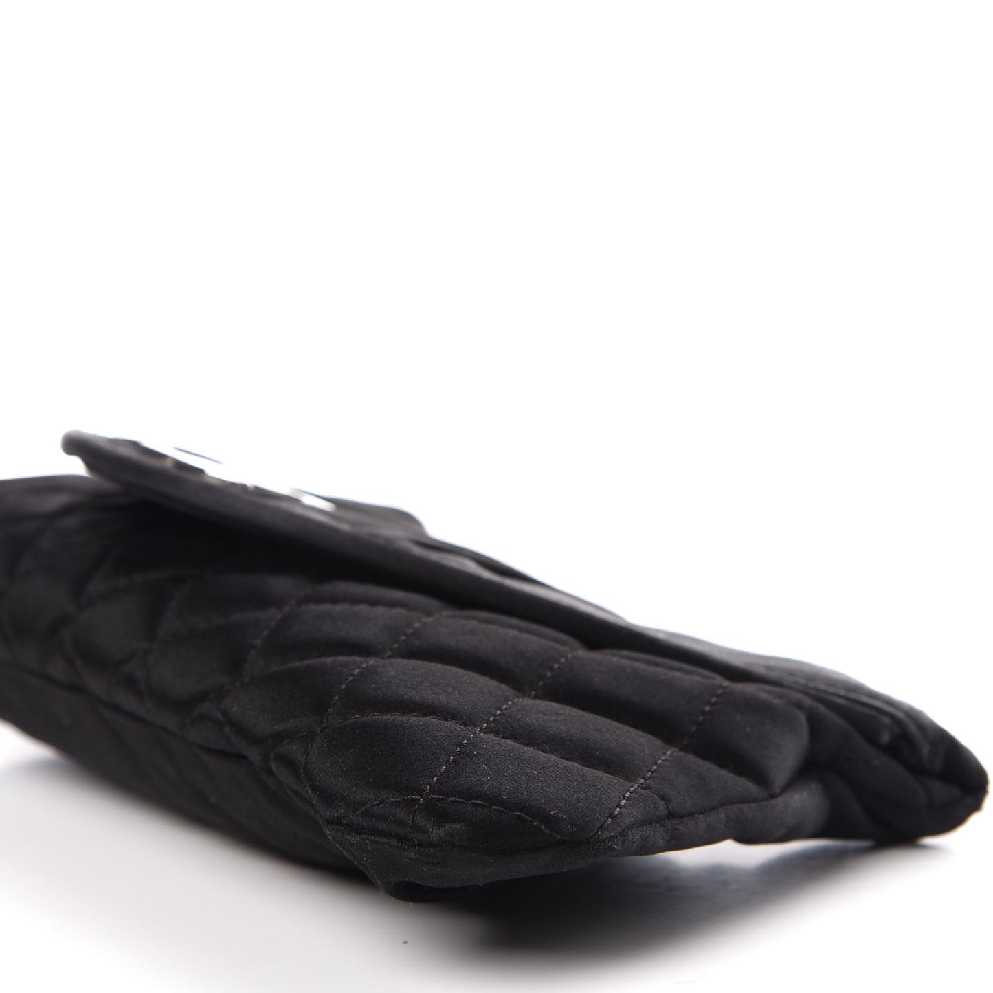 Satin Quilted Flap Clutch Black