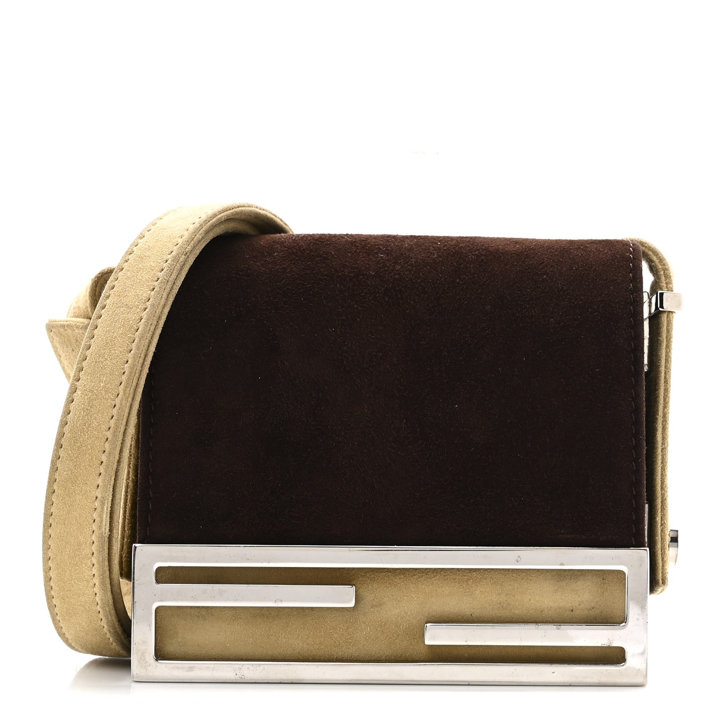Suede Bicolor Mini Front Buckle Crossbody Bag Brown