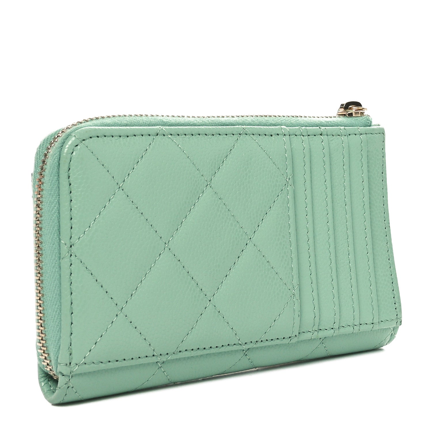 Chanel Caviar Quilted CC Zip Around Card Holder Light Green 3 of 9