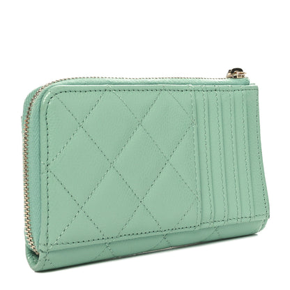 Chanel Caviar Quilted CC Zip Around Card Holder Light Green 3 of 9