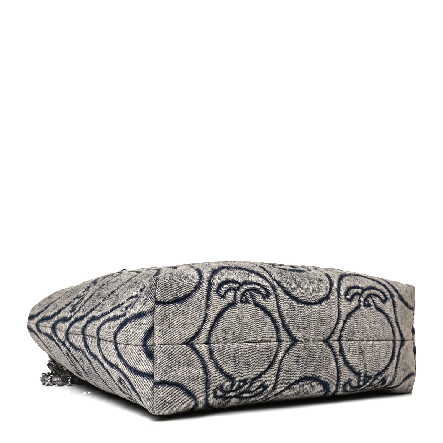 Chanel Denim Embossed CC Logo Print Shopping Tote Navy Blue 3 of 12