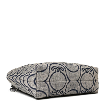 Chanel Denim Embossed CC Logo Print Shopping Tote Navy Blue 3 of 12