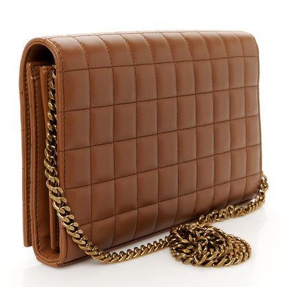 Saint Laurent Lambskin Carre Quilted Cassandre Chain Wallet Brown 3 of 12
