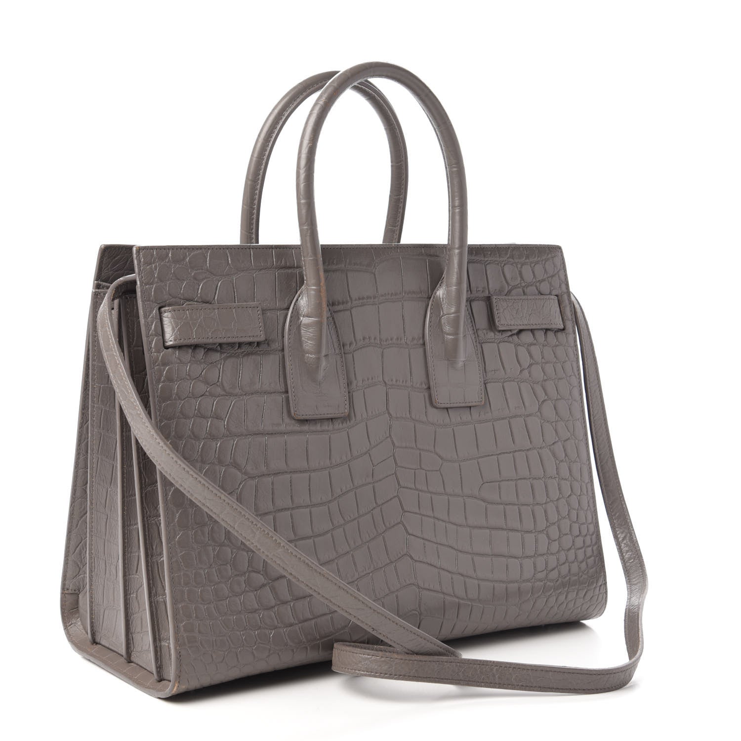 Saint Laurent Calfskin Crocodile Embossed Small Sac De Jour Fog 3 of 9