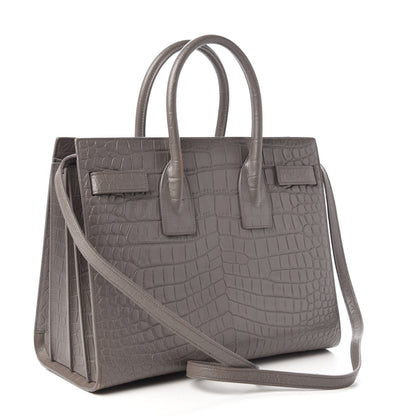 Saint Laurent Calfskin Crocodile Embossed Small Sac De Jour Fog 3 of 9