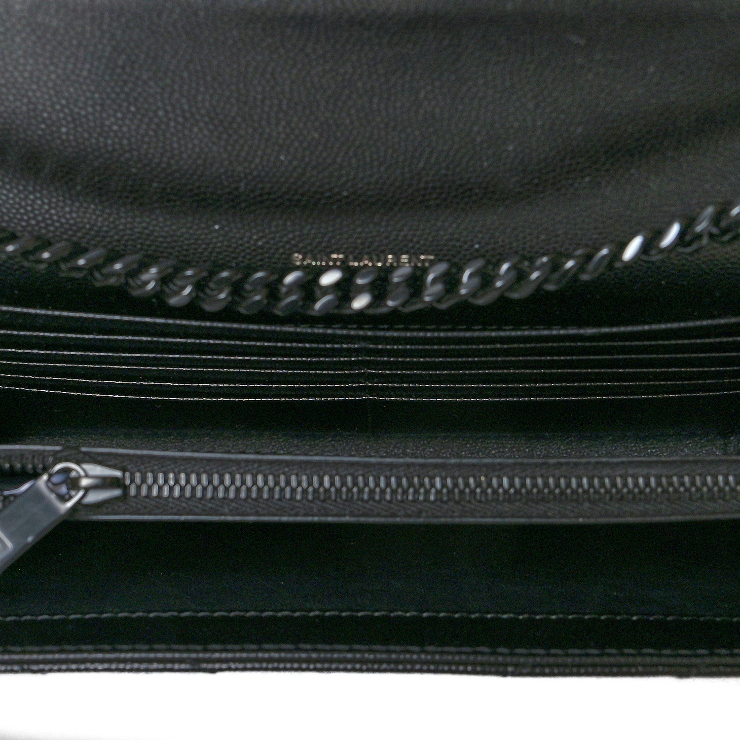 Saint Laurent Grain De Poudre Matelasse Chevron Monogram Chain Wallet Black 5 of 11