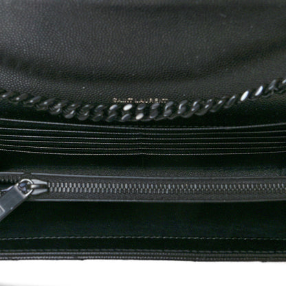 Saint Laurent Grain De Poudre Matelasse Chevron Monogram Chain Wallet Black 5 of 11