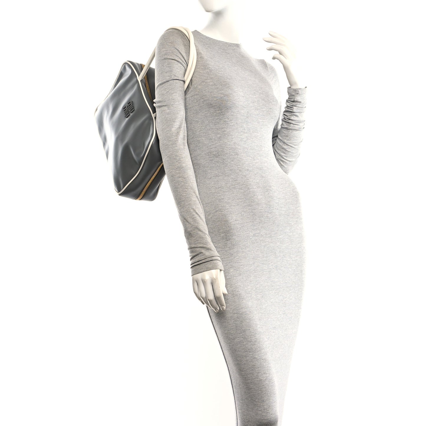 Soft Calf Softy Contrast Large Beau Top Handle Bag Marmo White