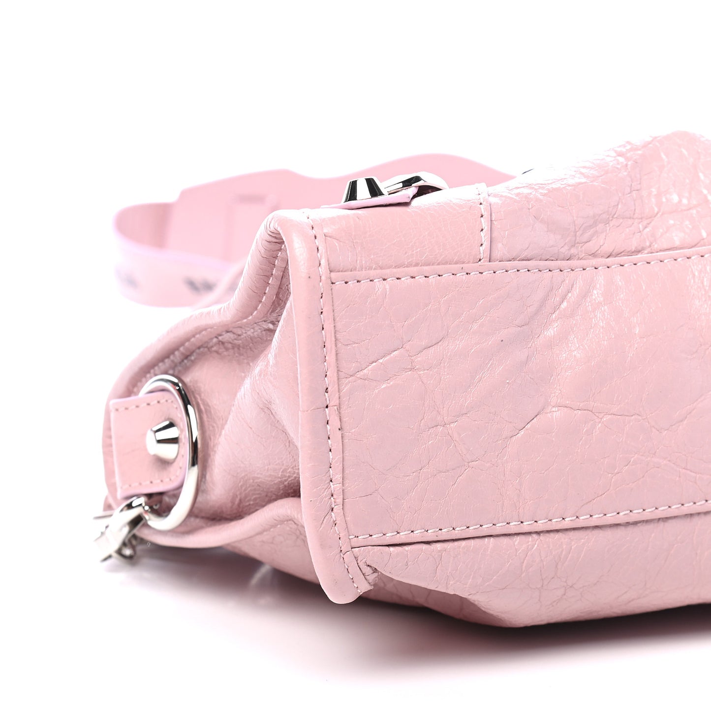 Agneau Classic Silver Hardware Mini City Logo Strap Pale Rose Black