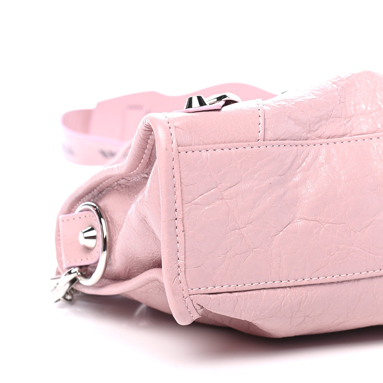Balenciaga Agneau Classic Silver Hardware Mini City Logo Strap Pale Rose Black 9 of 10