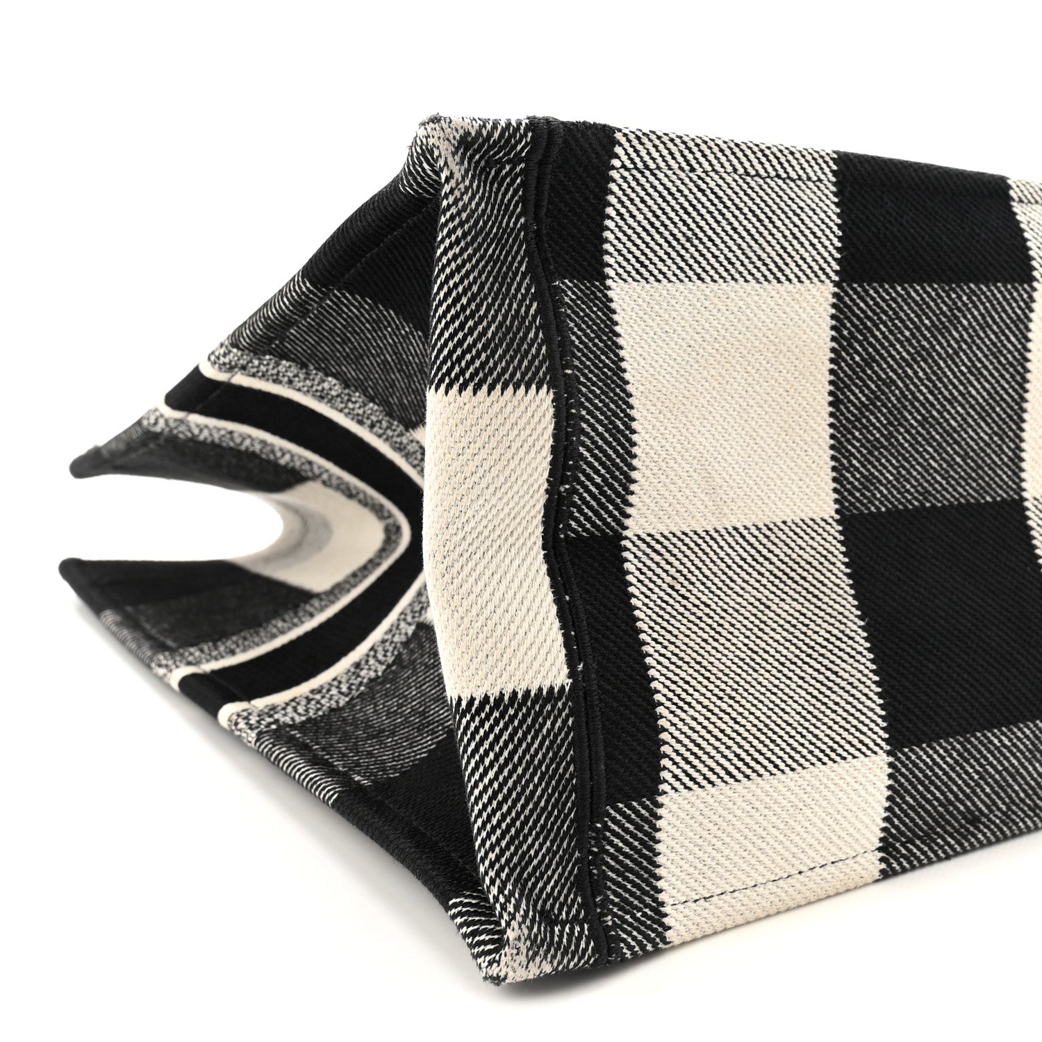 Christian Dior Canvas Embroidered Large Checkered Book Tote Black White 9 of 10