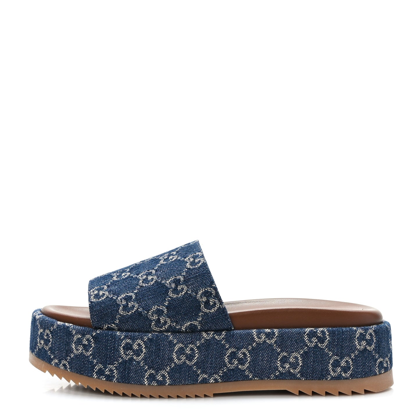 New Denim GG Monogram Angelina Platform 55mm Slide Sandals 38 Blue Tea