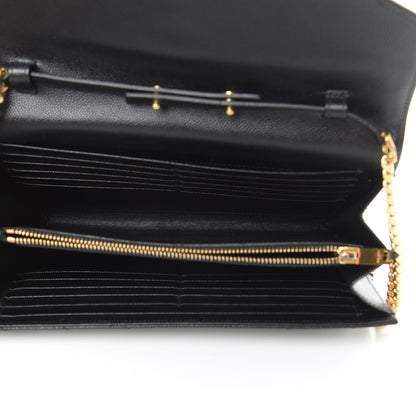 Saint Laurent Grain De Poudre Matelasse Chevron Monogram Chain Wallet Black 5 of 12