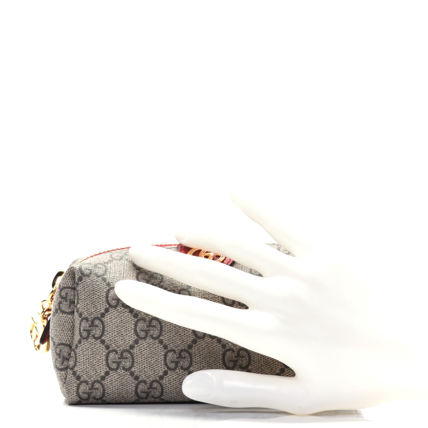 Soft GG Supreme Monogram Calfskin Small Ophidia Cosmetic Case Beige Ebony Hibiscus Red