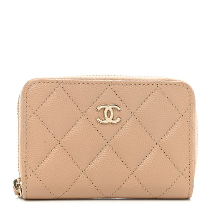 Chanel Caviar Quilted Zip Around Coin Purse Beige 1 of 8