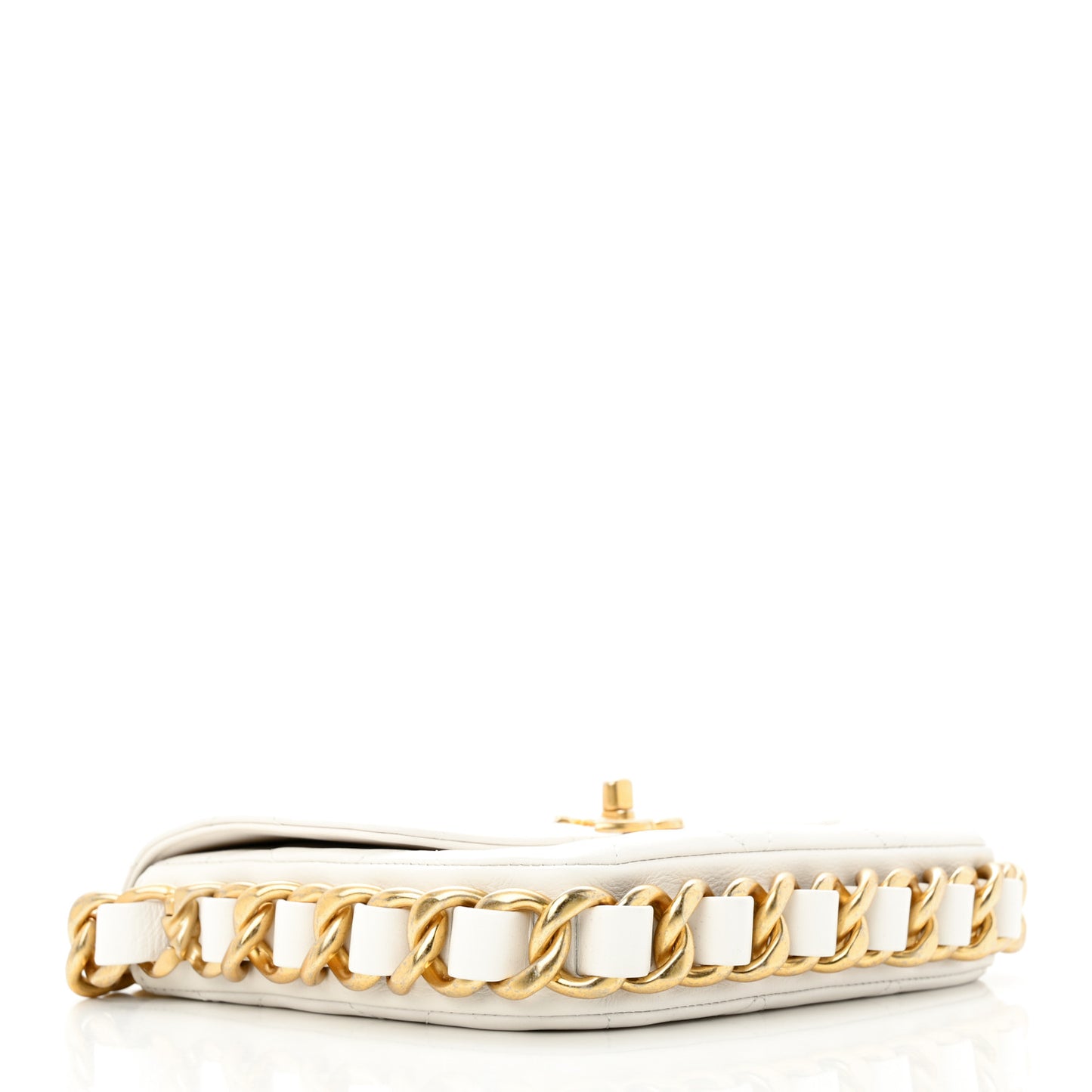 Calfskin Quilted Small Framing Chain Bag White