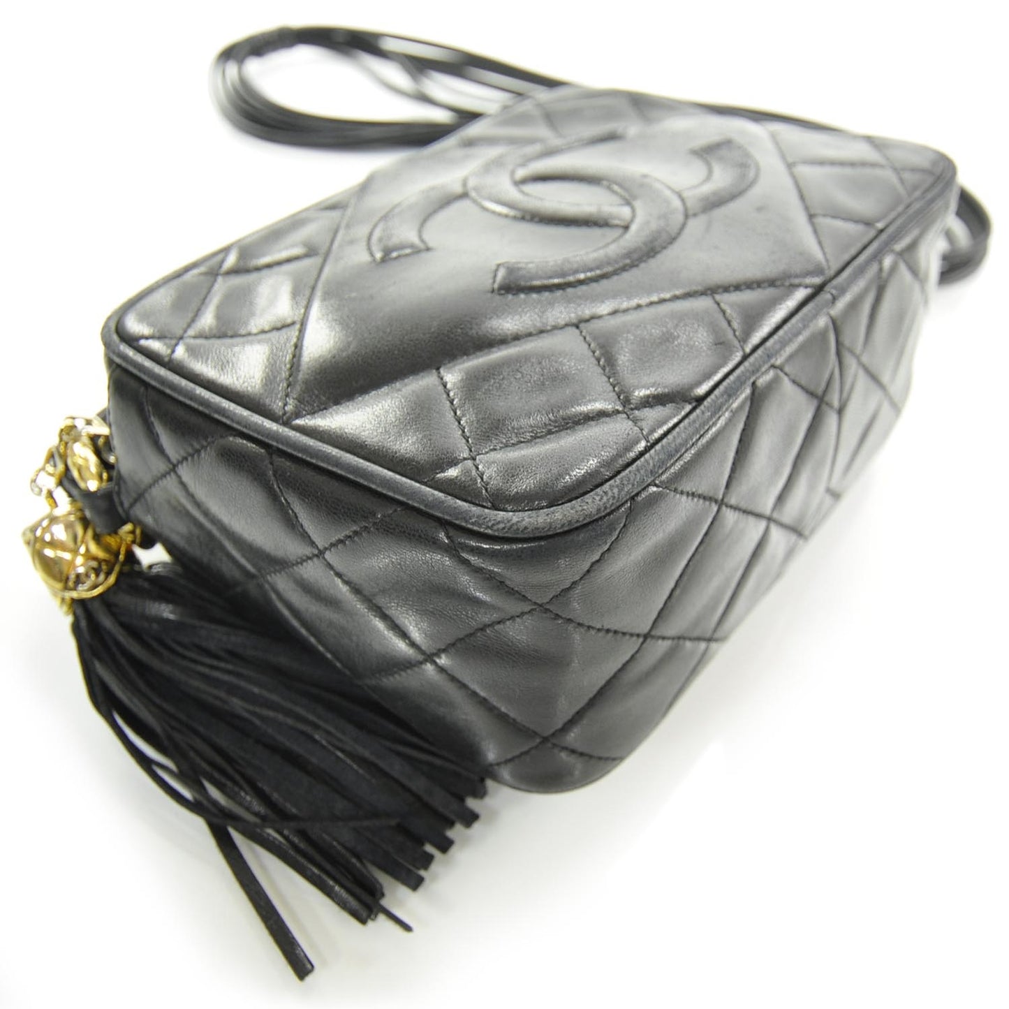Lambskin Quilted Tassel Bag Black