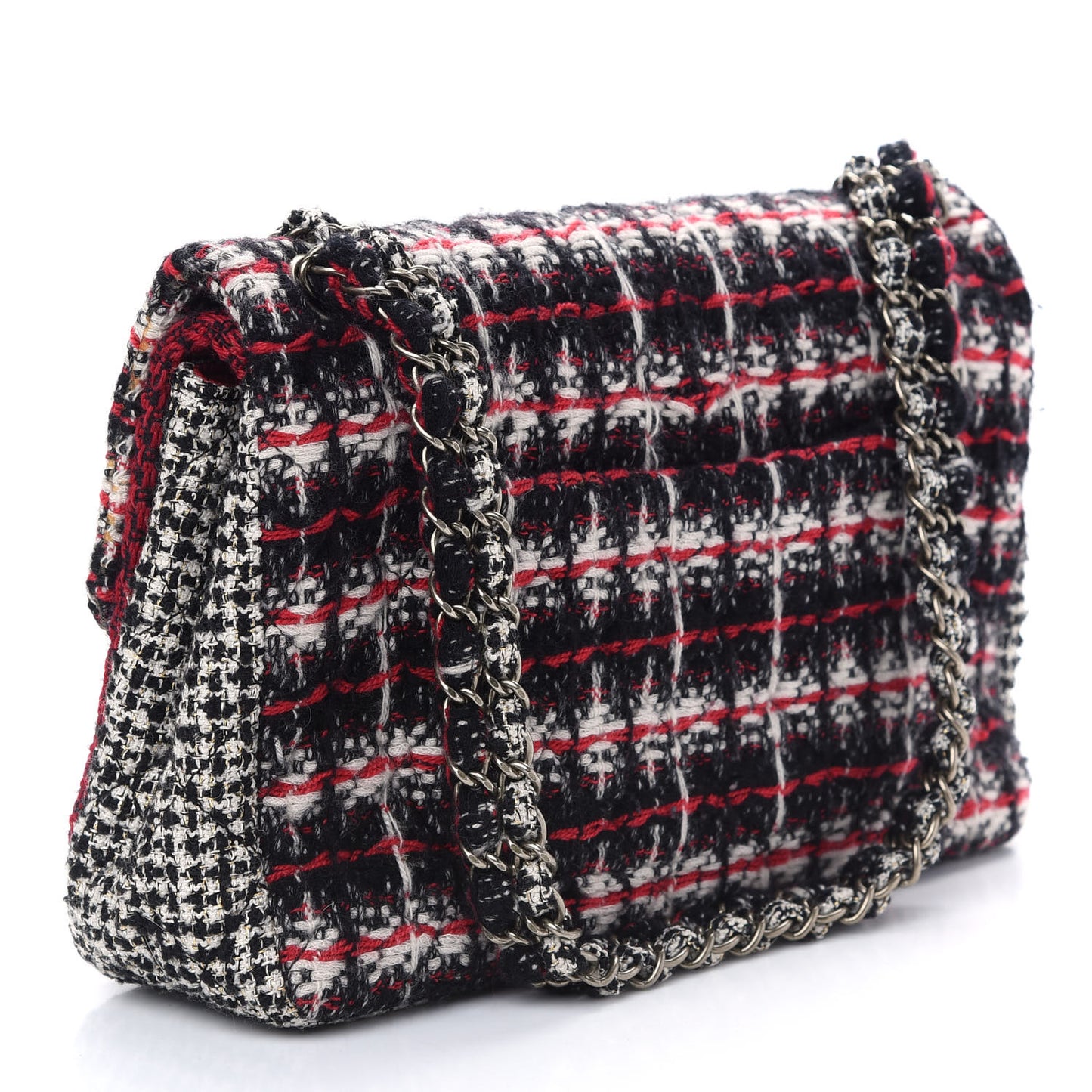 Tweed Quilted Medium Single Flap Red Black White
