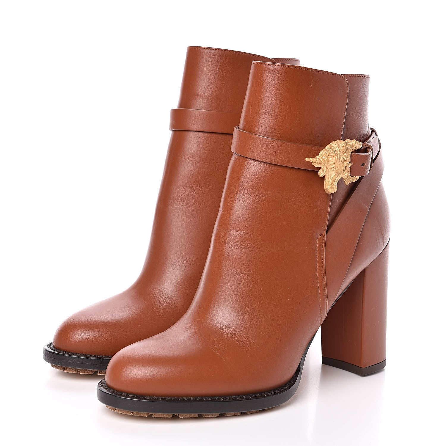 Valentino Garavani Calfskin Unicorn Buckle Ankle Booties 36 Cognac 3 of 8