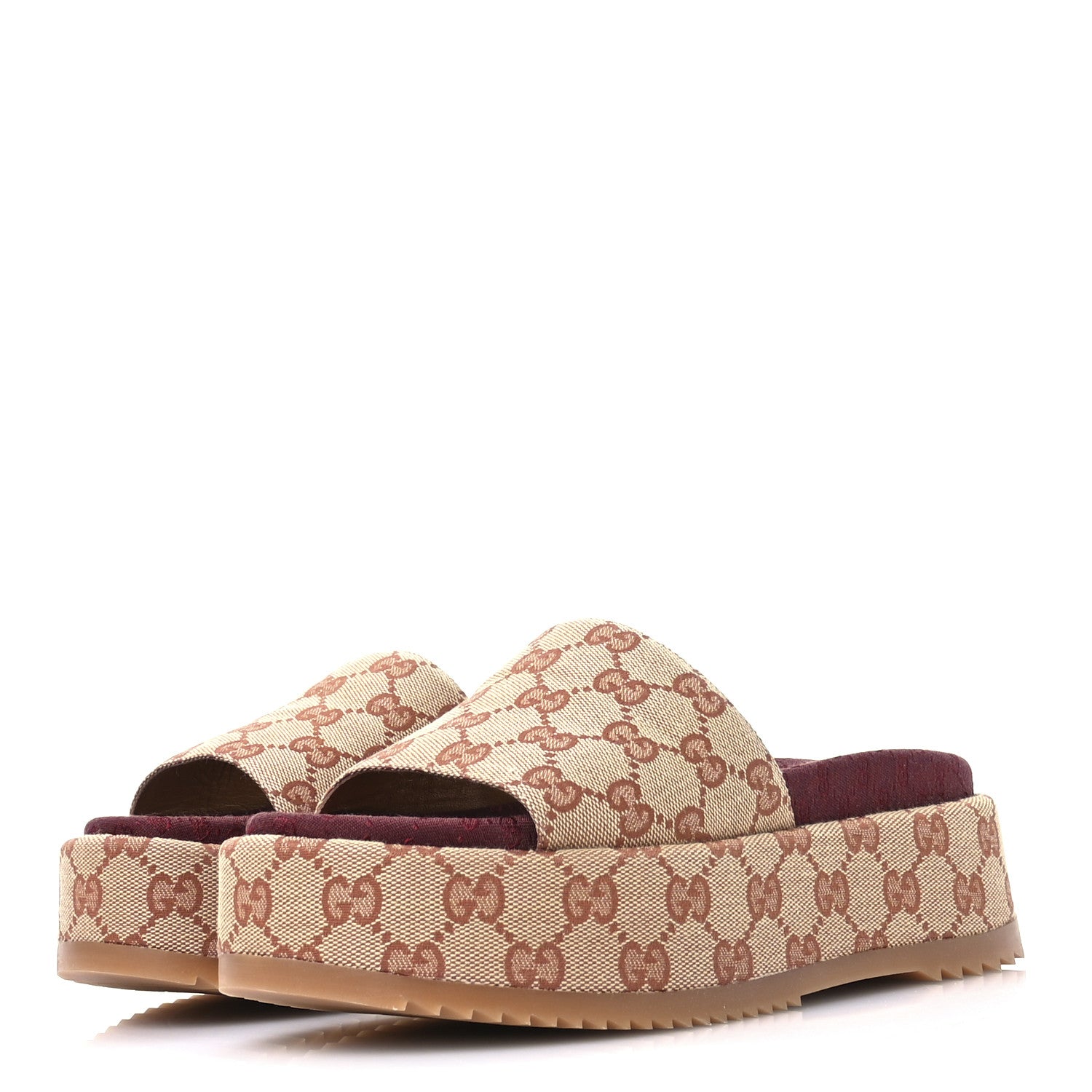 Gucci Canvas GG Monogram Angelina Platform Slide Sandals 36.5 Beige Ruggine 4 of 9