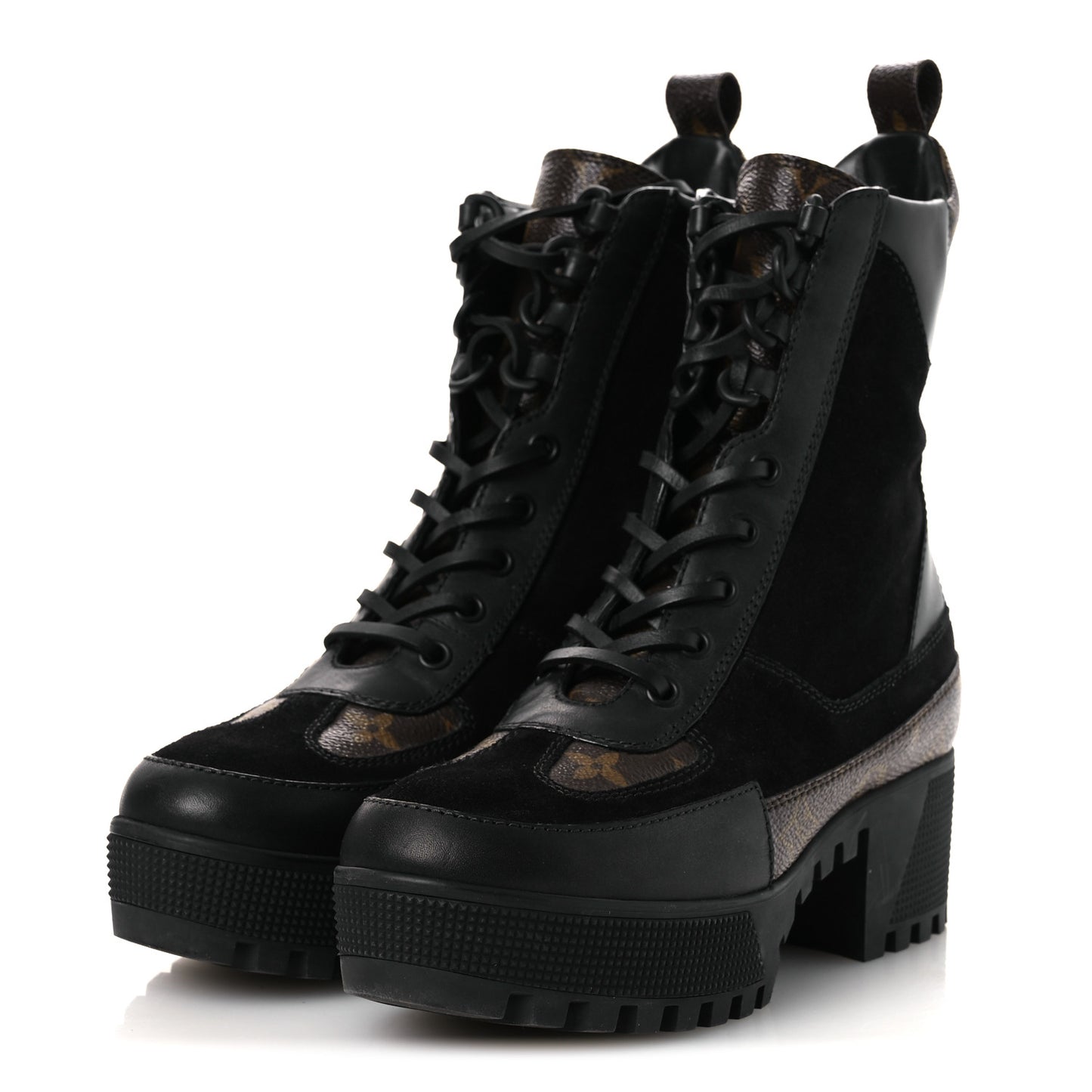 Suede Calfskin Monogram Laureate Platform Desert Boots 36 Black
