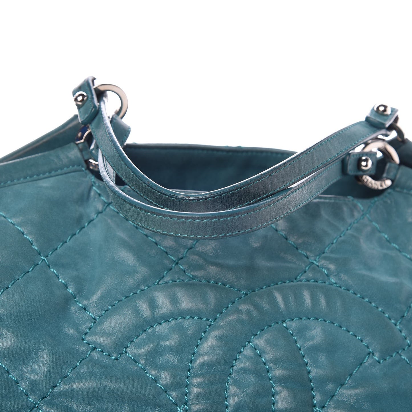 Iridescent Calfskin Quilted Small Sea Hit Tote Blue