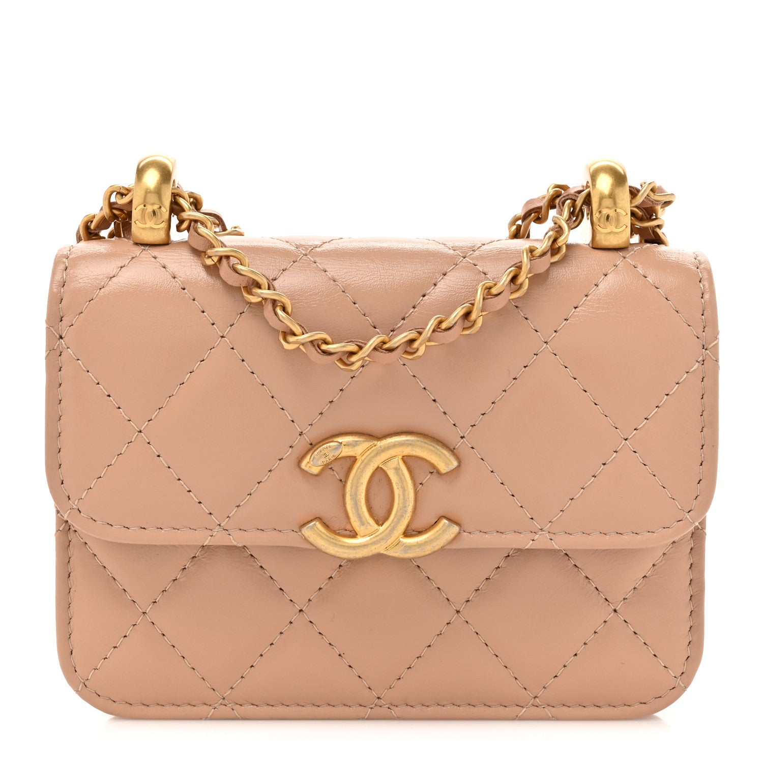 Chanel Calfskin Quilted Perfect Fit Coin Purse With Chain Beige 1 of 11