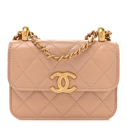 Chanel Calfskin Quilted Perfect Fit Coin Purse With Chain Beige 1 of 11
