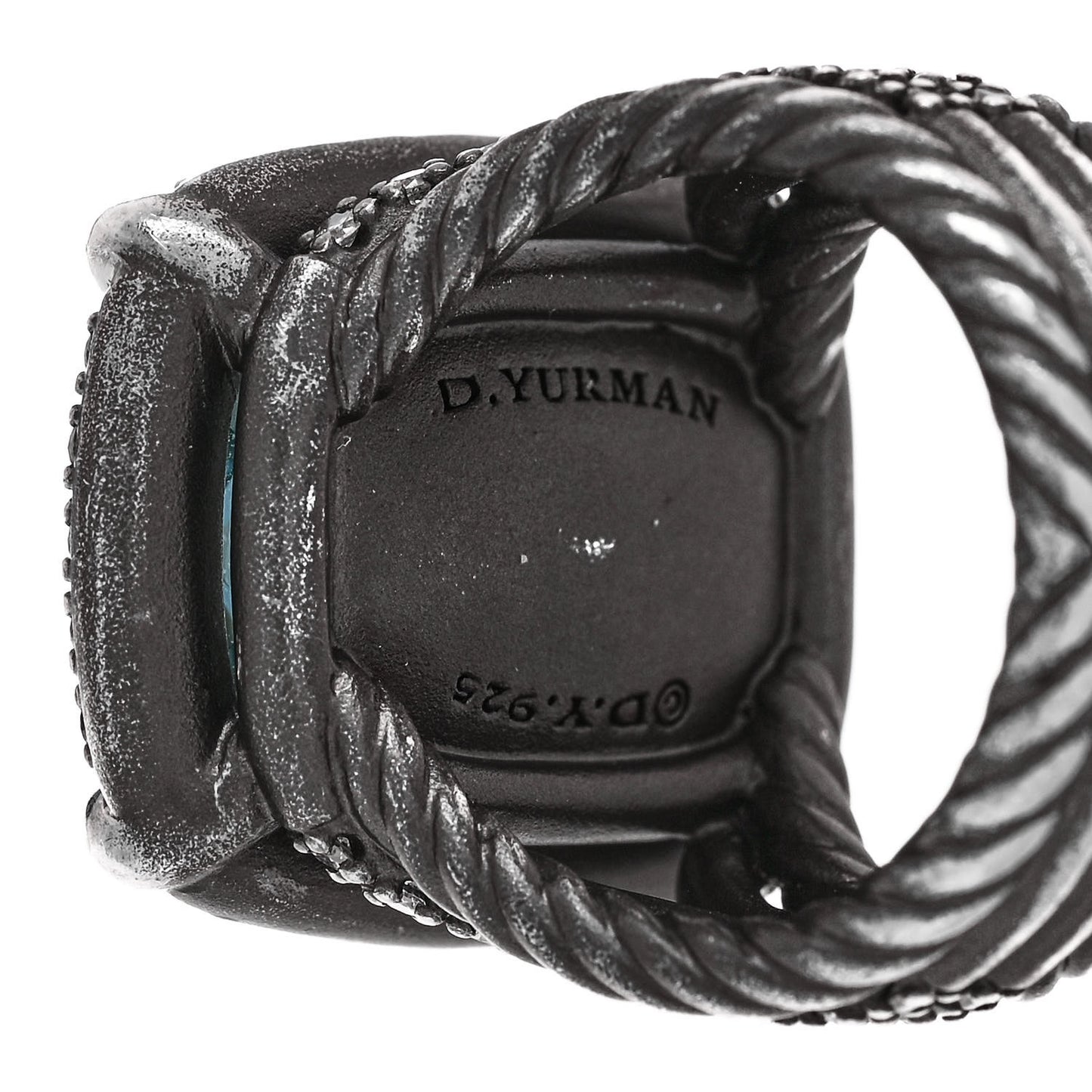 Darkened Sterling Silver Diamond Blue Topaz 20mm Chatelaine Ring 52 6