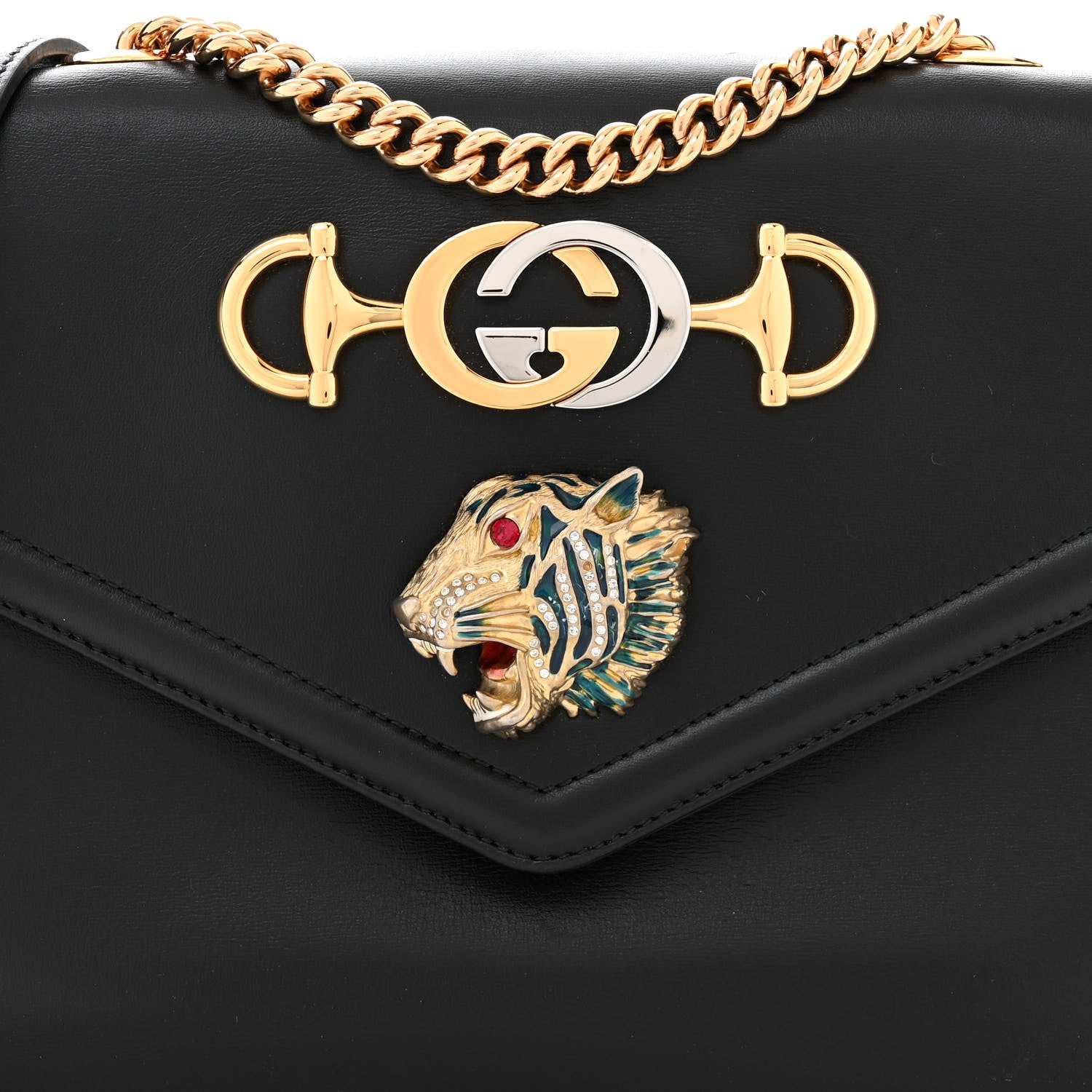 Gucci Vitello Palmellato Lux Crystal Medium Rajah Shoulder Bag Black 8 of 10