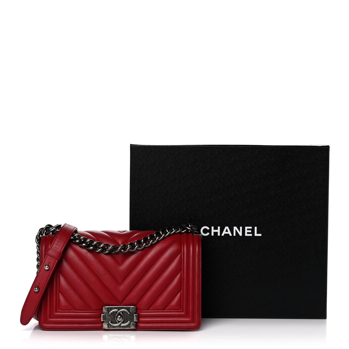 Calfskin Chevron Quilted Medium Boy Flap Dark Red