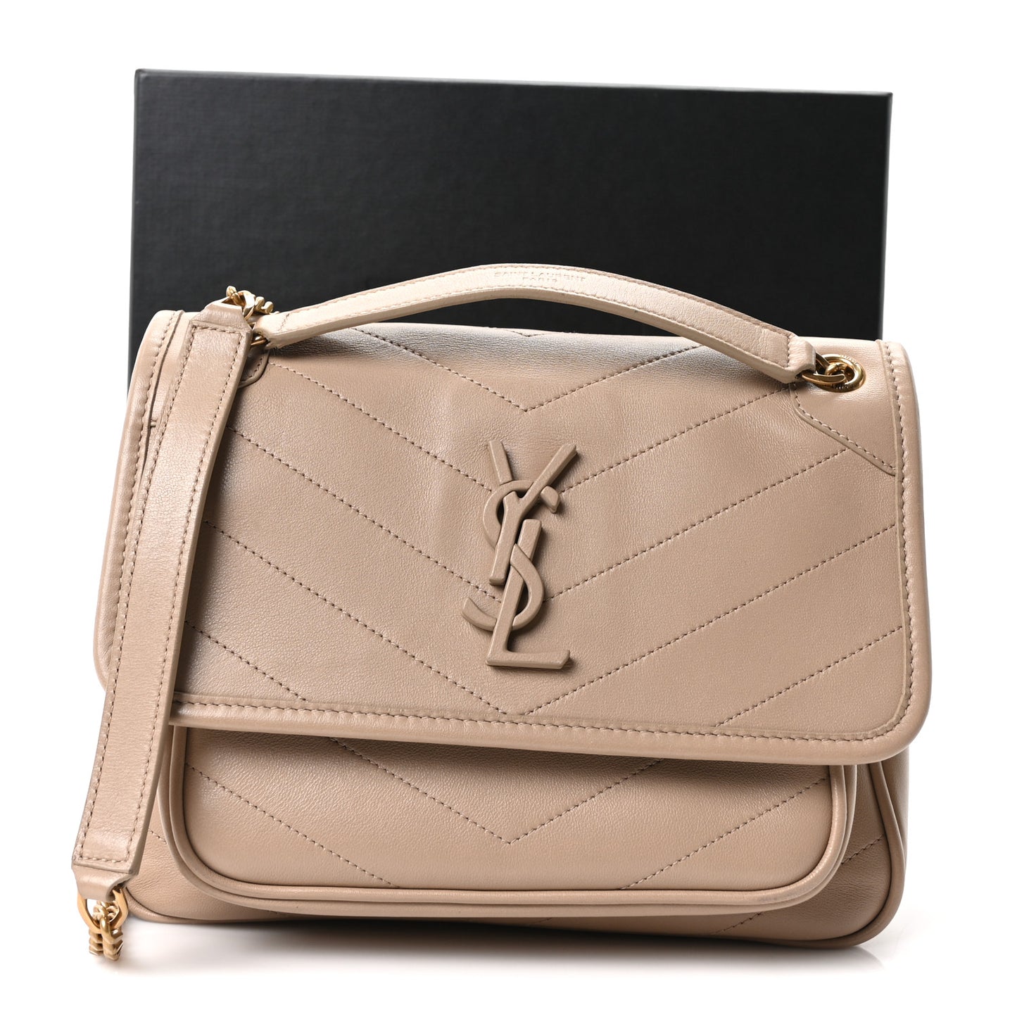 Lambskin Calfskin Matelasse Monogram Baby Niki Chain Satchel Dark Beige