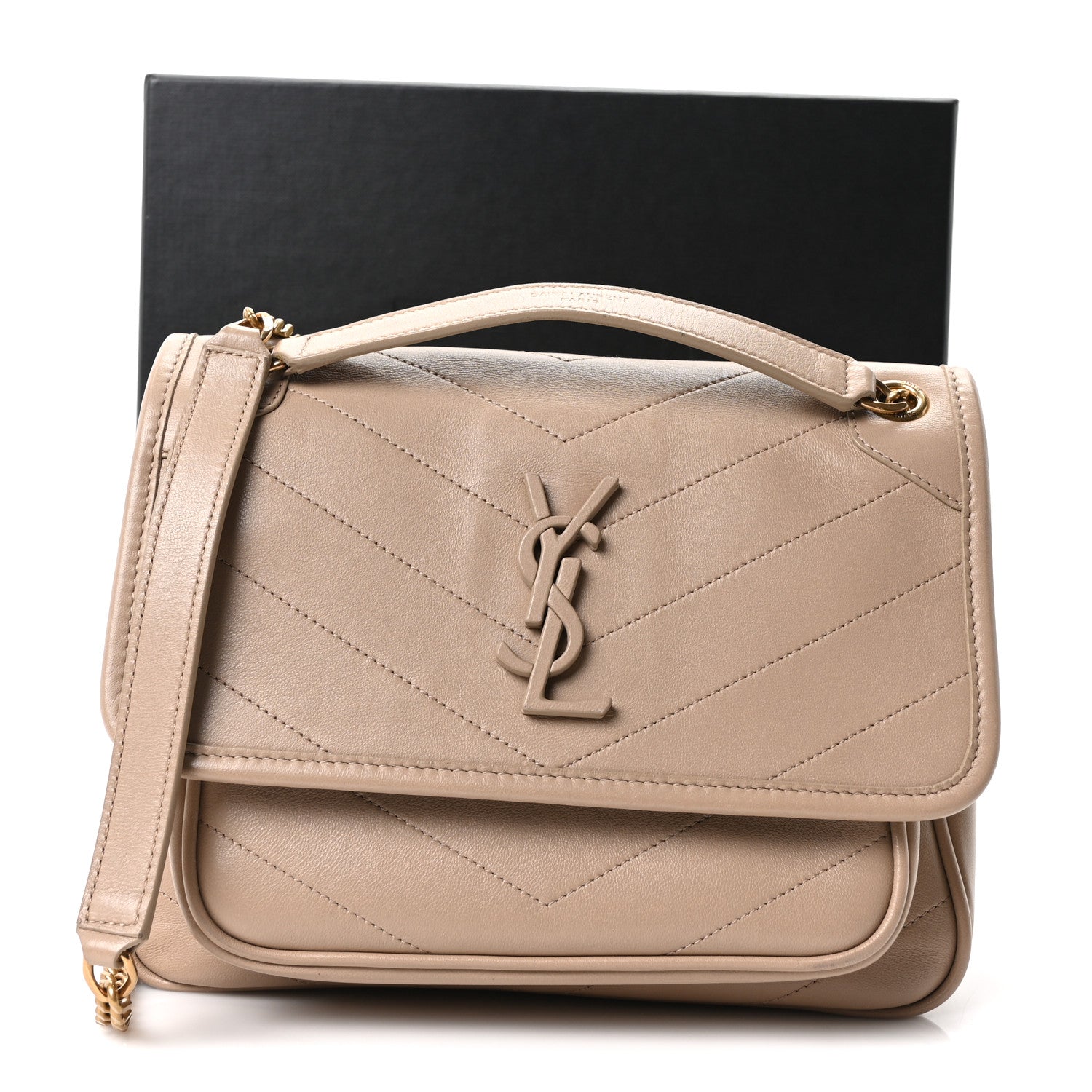 Saint Laurent Lambskin Calfskin Matelasse Monogram Baby Niki Chain Satchel Dark Beige 11 of 11
