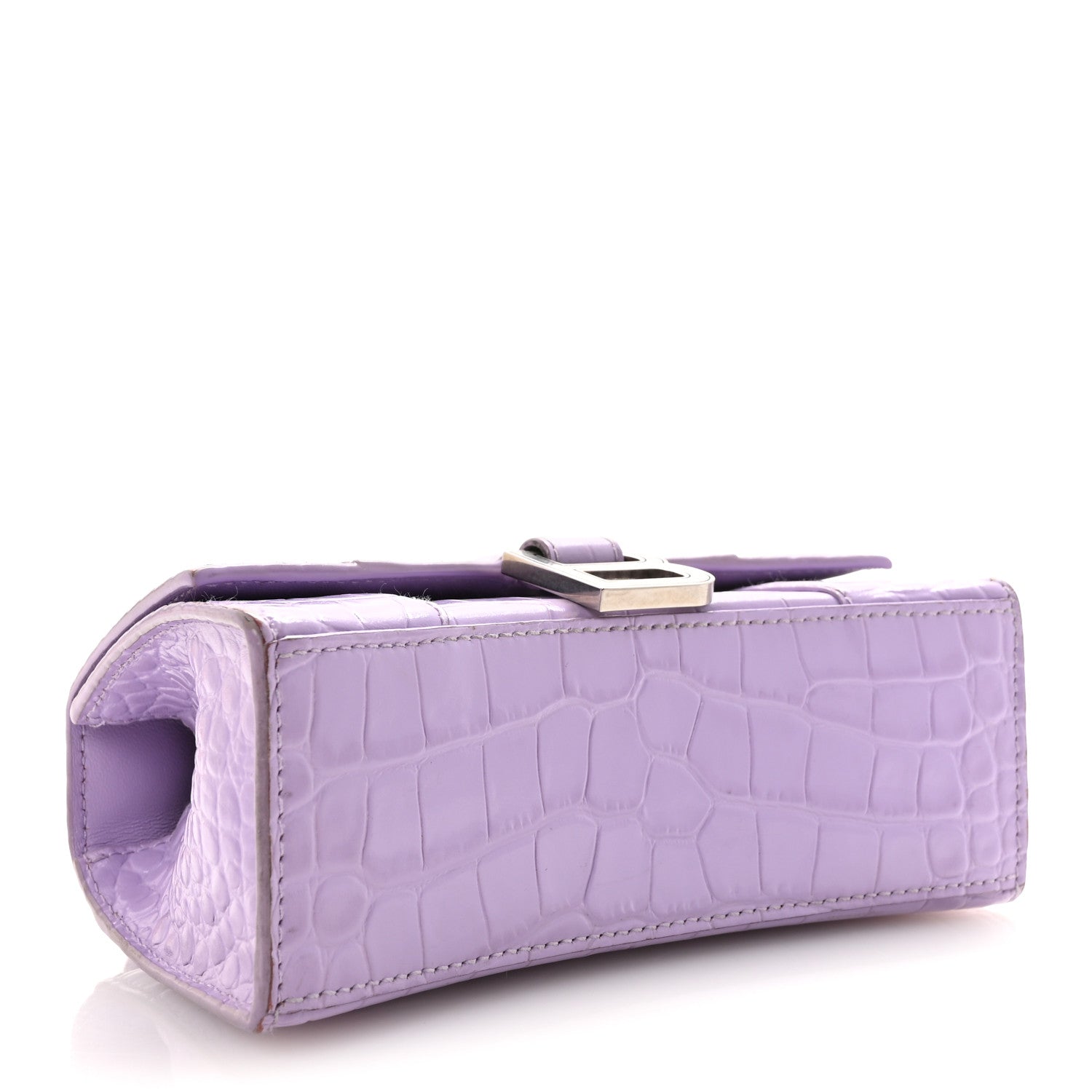 Balenciaga Shiny Calfskin Crocodile Embossed Hourglass Top Handle Bag XS Lilac 4 of 10