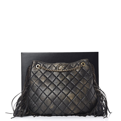 Chanel Calfskin Quilted Into The Fringe Hobo Black Gold 14 of 14