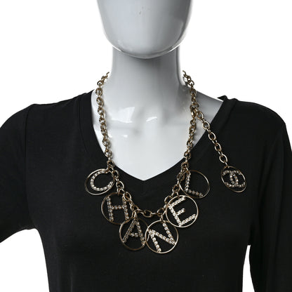 Chanel Metal Strass Crystal Logo Necklace Gold 2 of 5