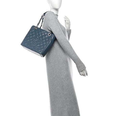 Caviar Quilted Petit Shopping Tote PST Blue