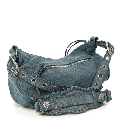 Balenciaga Washed Frayed Denim Crystal Small Le Cagole Shoulder Bag Blue 3 of 11